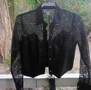 NWT Vintage Banjo Black Lace Cropped Long Sleeve Jacket/Top